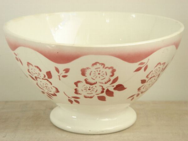 アンティーク カフェオレボウル 花のステンシル Digoin & Sarreguemines